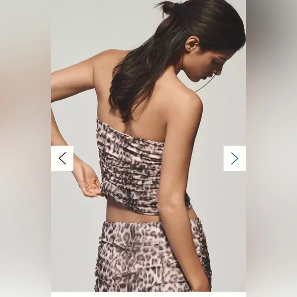 NWT By Anthropologie Mesh Shirred Tube Top, S - Picture 2 of 3